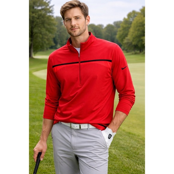 Nike Other - Nike Men Red Golf Windproof 1/2 Zip Pullover Jacket XL Breathable 333111